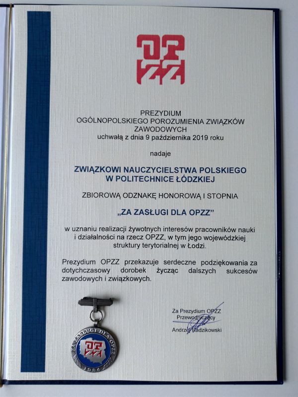 odznaka za zasługi dla opzz